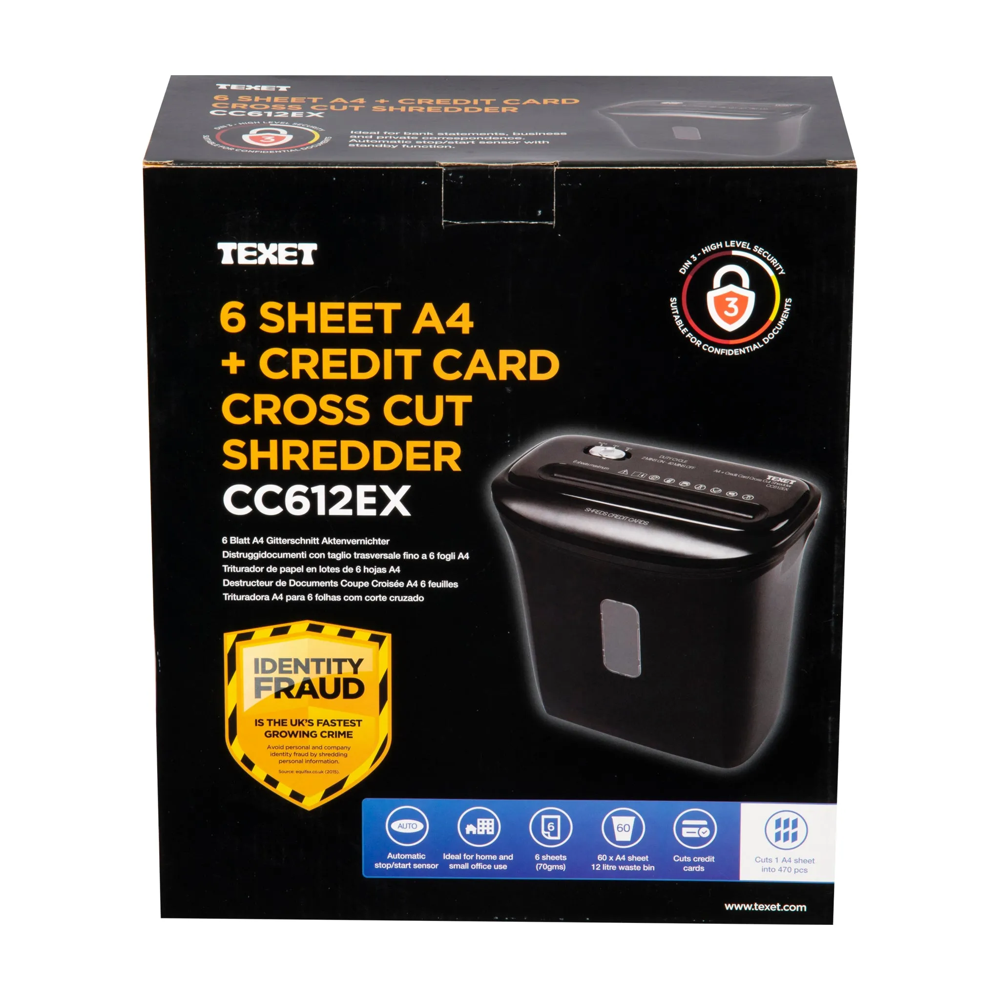 12 Litre, 6 Sheet A4 Cross Cut Shredder   Credit Card Shred