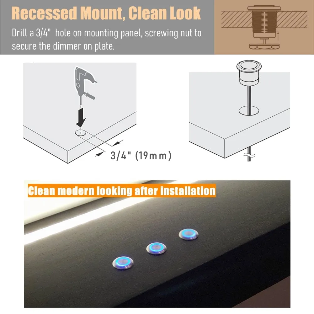 12V Three Way Dimmer Switch Kit, 12V Light Dimmer For RV Van Boat Interior Lighting, Hole 19mm Stainless for Dimmable LED Light