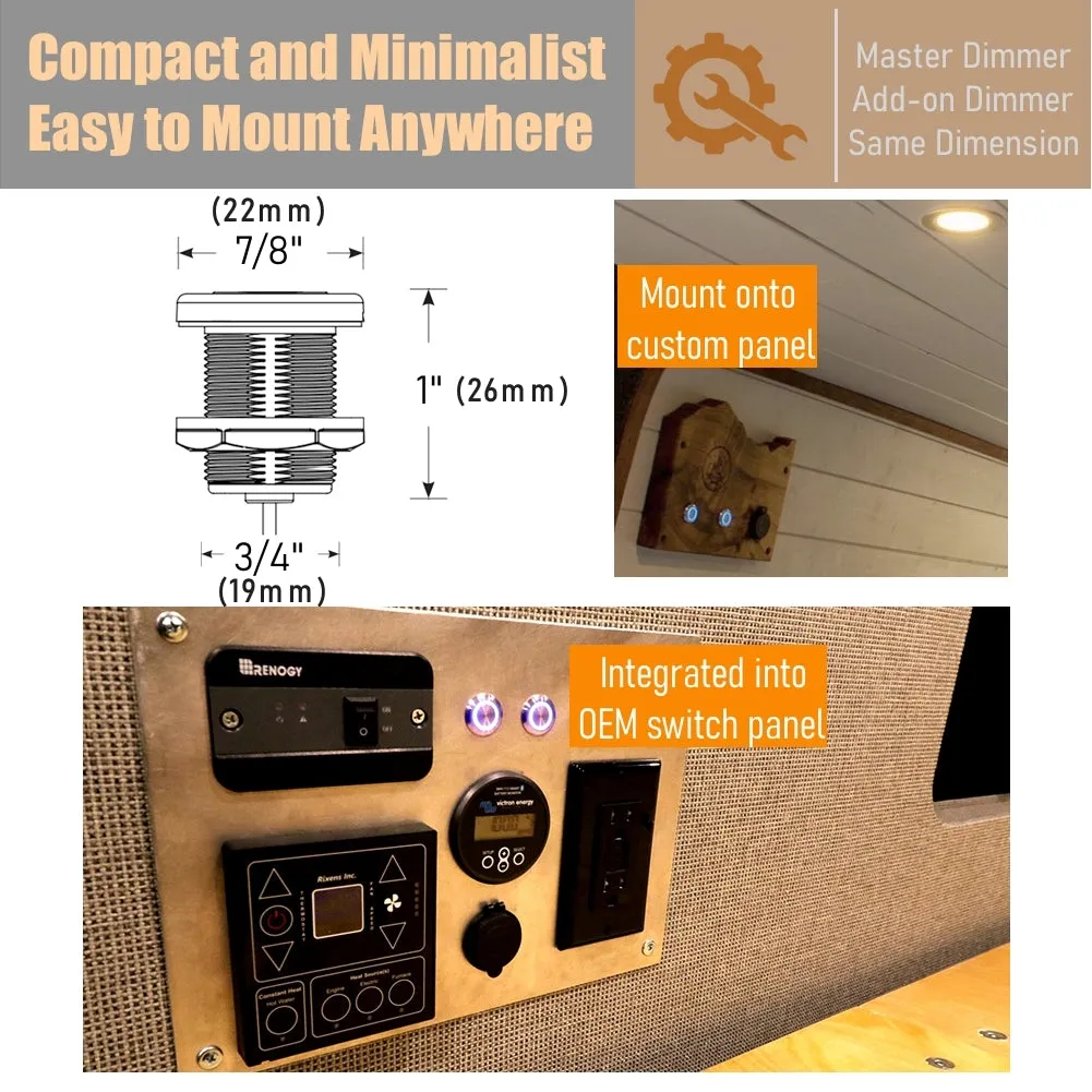 12V Three Way Dimmer Switch Kit, 12V Light Dimmer For RV Van Boat Interior Lighting, Hole 19mm Stainless for Dimmable LED Light