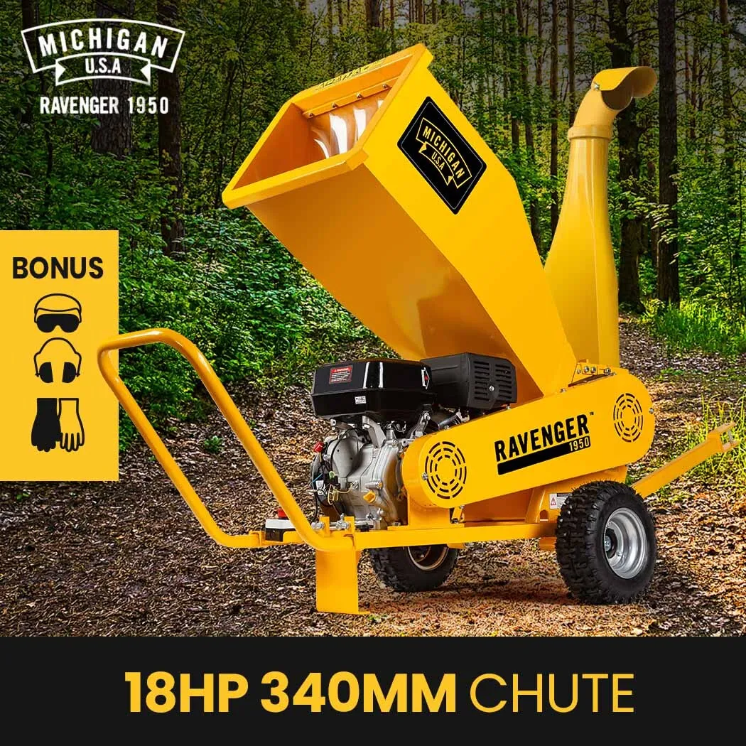 18HP 420cc Wood Chipper Mulcher 12cm Branch Capacity - Michigan