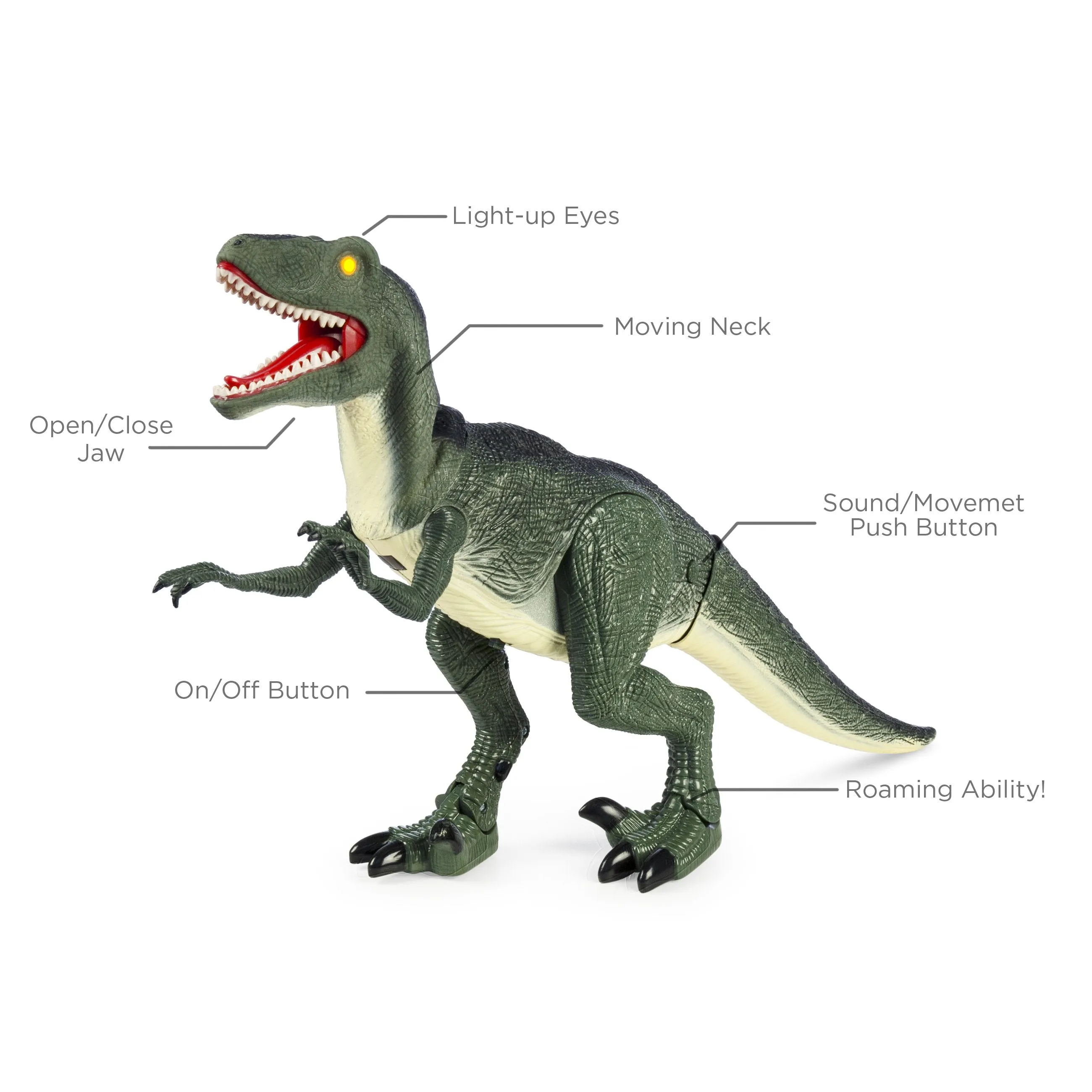 21in Kids Walking Remote Control Velociraptor Dinosaur Toy w/ Lights, Sound