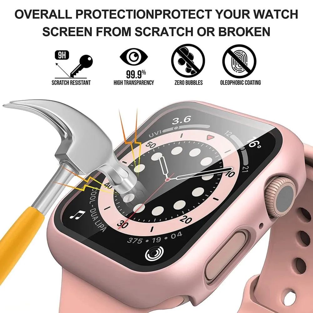 2Pcs Apple Watch (41mm) cover with tempered glass - Rose Gold