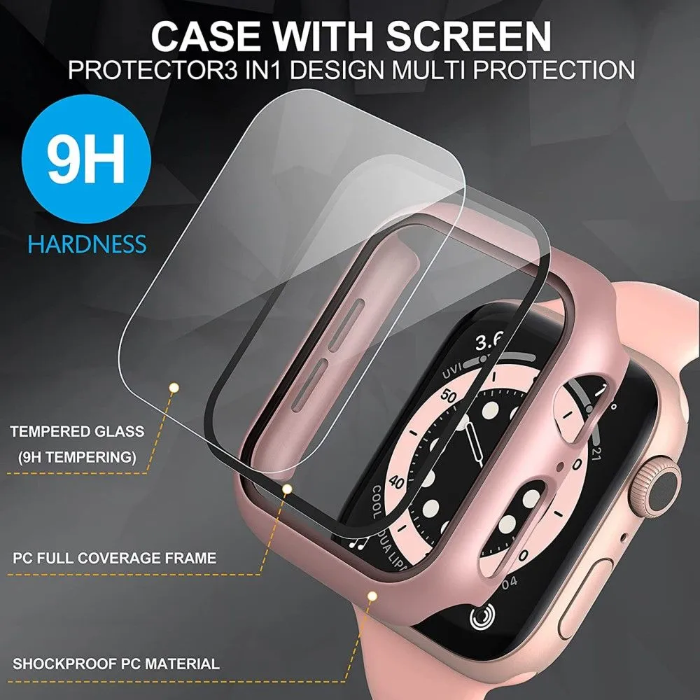 2Pcs Apple Watch (41mm) cover with tempered glass - Rose Gold
