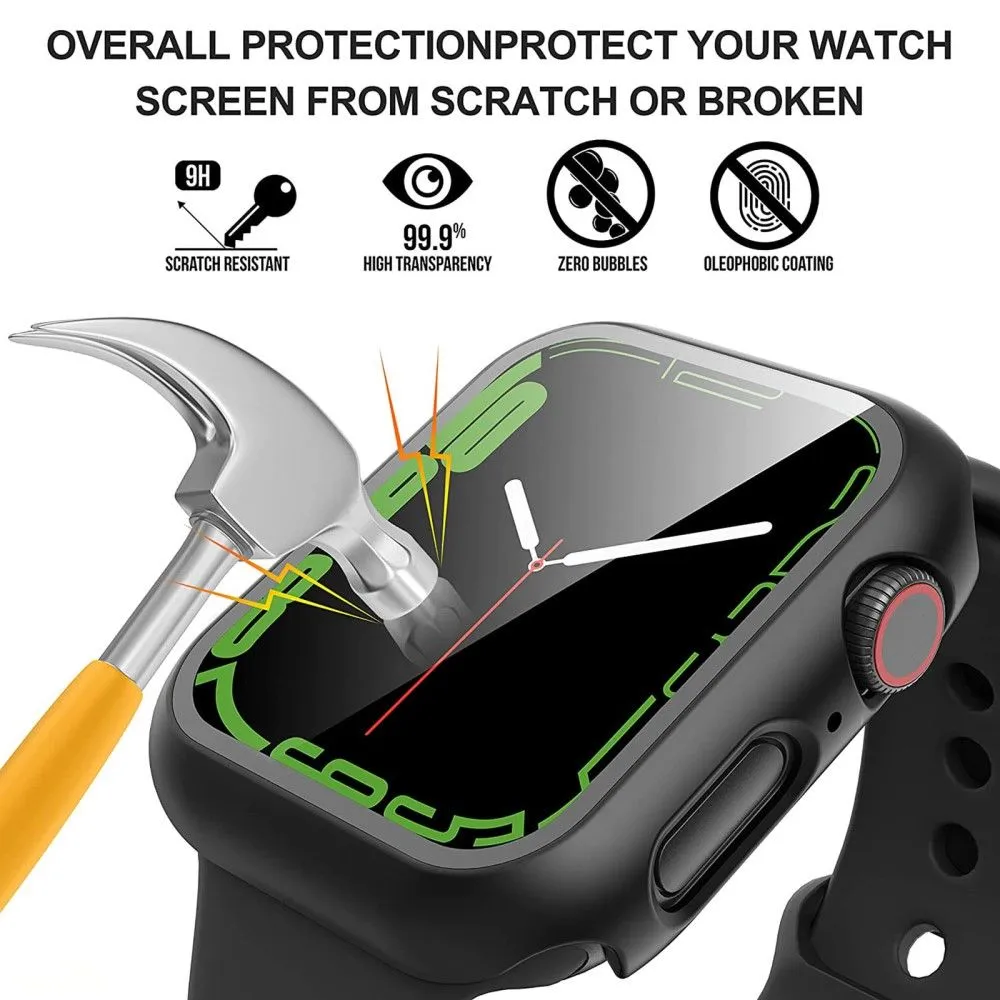 2Pcs Apple Watch (45mm) cover with tempered glass - Black