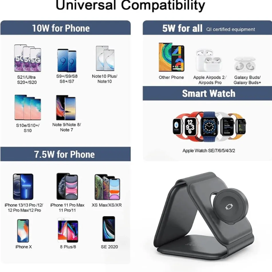 3 in 1 Foldable Magnetic Charging Station Fast Wireless Charging Pad