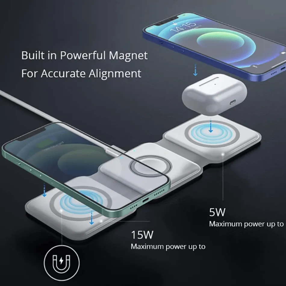 3 in 1 Foldable Magnetic Charging Station Fast Wireless Charging Pad