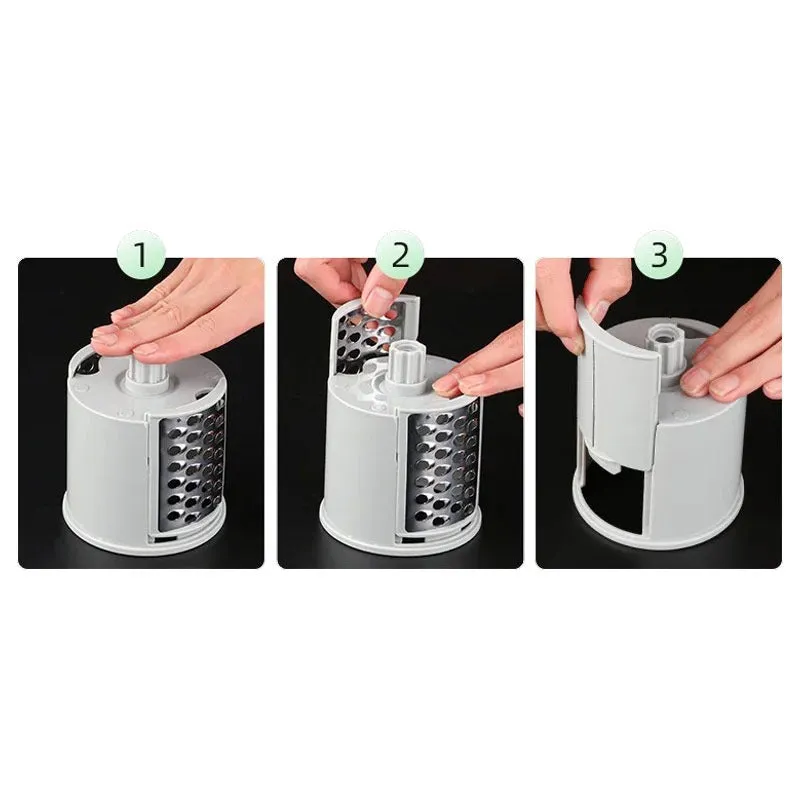 3 in 1 Handheld Rotary Vegetable Slicer, Shredder, and Cutter with Interchangeable Blades