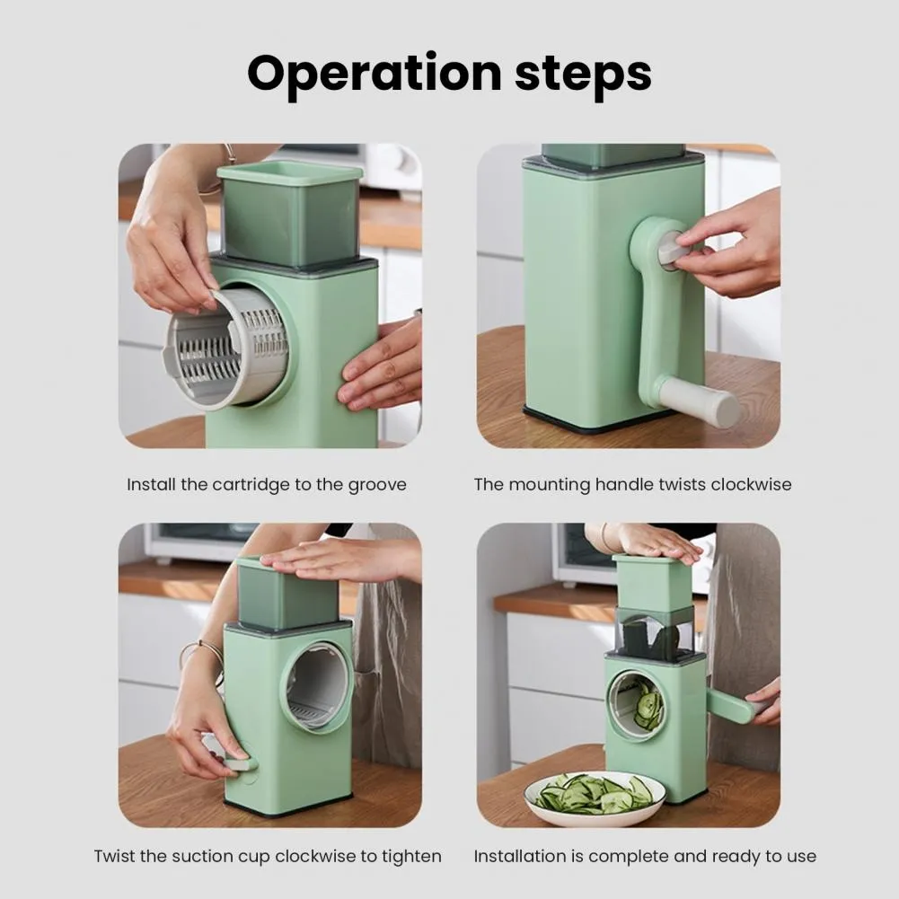 3 in 1 Handheld Rotary Vegetable Slicer, Shredder, and Cutter with Interchangeable Blades