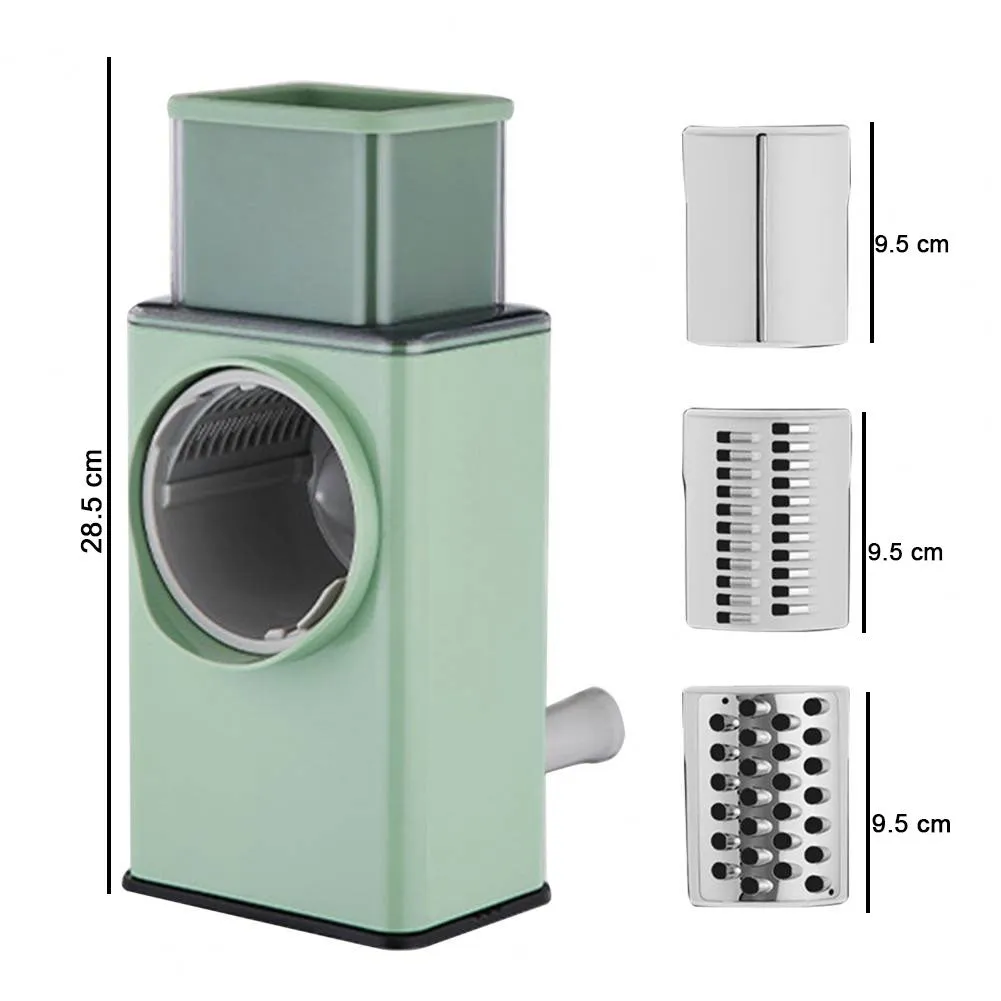 3 in 1 Handheld Rotary Vegetable Slicer, Shredder, and Cutter with Interchangeable Blades