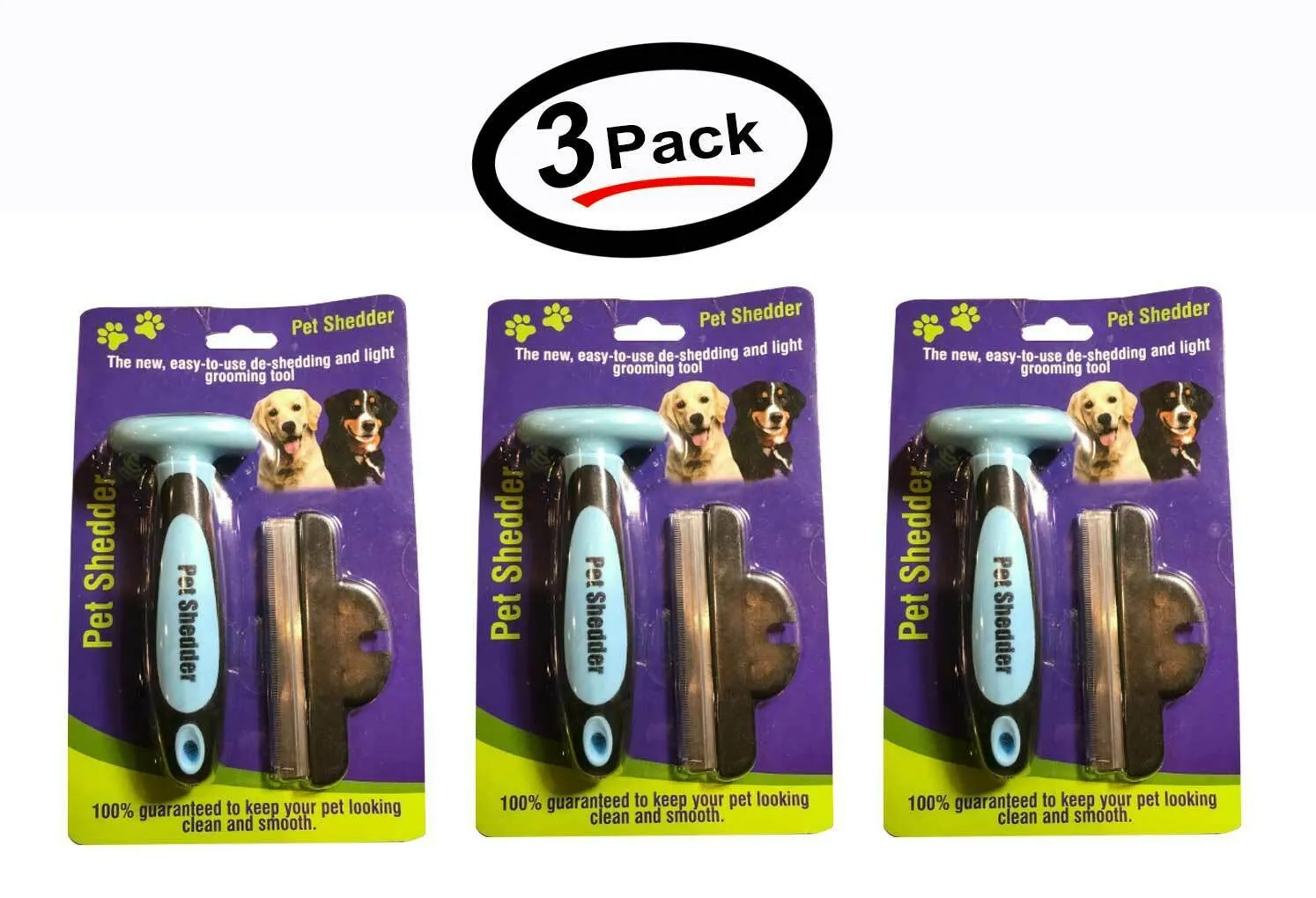 3 Pack Pet Shedder THE NEW EASY TO USE DE SHEDDING AND LIGHT GROOMING TOOLS