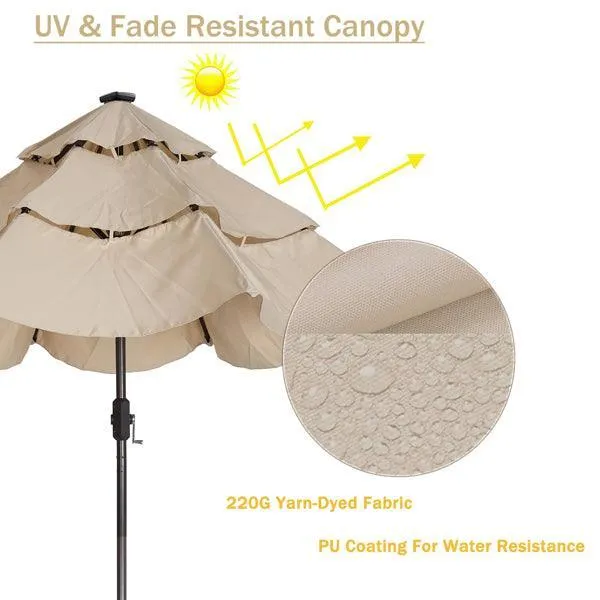 3 Tiers And 8 Ribs Outdoor Umbrella With 32 LED Lights