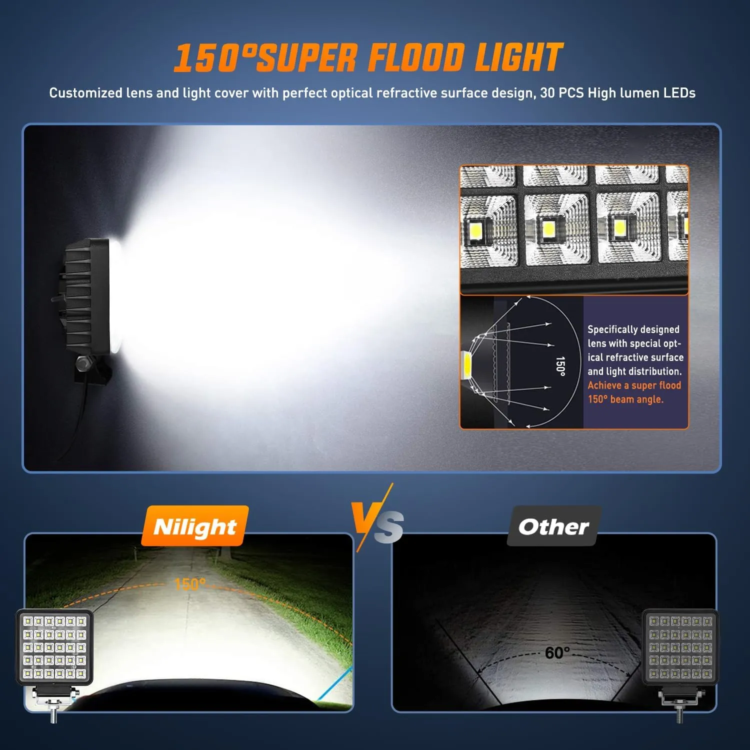 4.3 Inch 60W Square Flood Toggle Switch LED Work Lights (Pair)