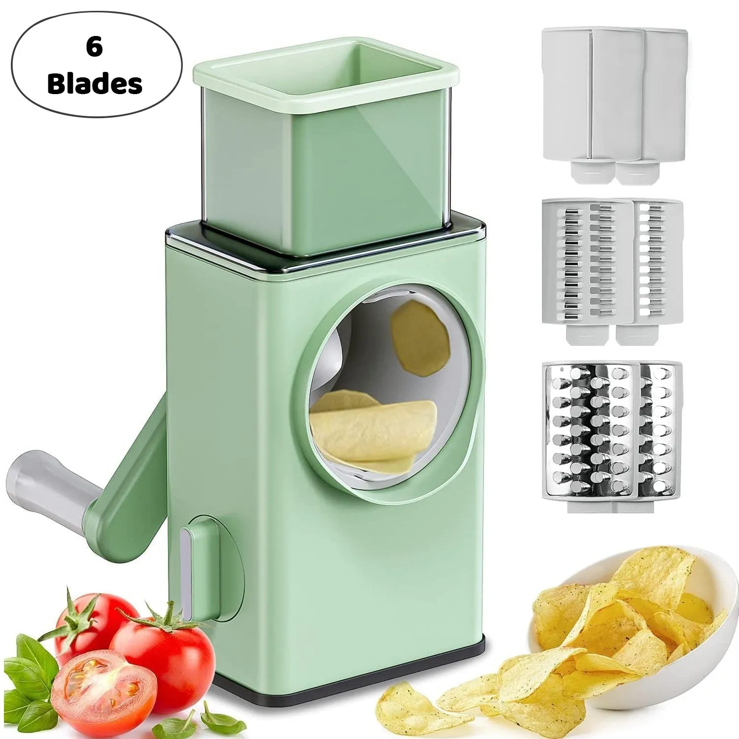 5775 Stainless Steel Vegetable Chopper, Veg Chopper and Dicer with 6 Blades Kitchen Multifunctional Mandolin Vegetable Slicer for Veggies, Onion, Garlic, Potatoes Fruits, Cookie, Oreo Vegetable Cutter Stable Suction Base for Home Kitchen