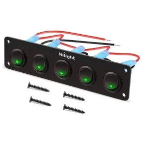 5Gang 3Pin Green Rocker Switch Panel