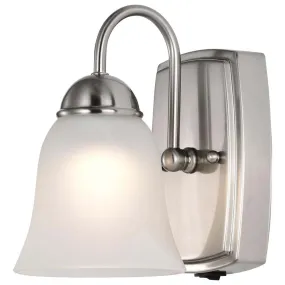 8w LED Vanity Fixture 3000K Brushed Nickel w/ Alabaster Glass w/ Switch