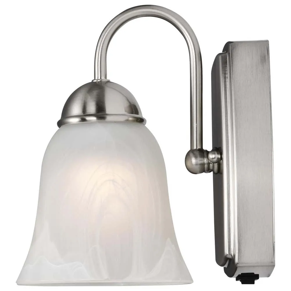 8w LED Vanity Fixture 3000K Brushed Nickel w/ Alabaster Glass w/ Switch