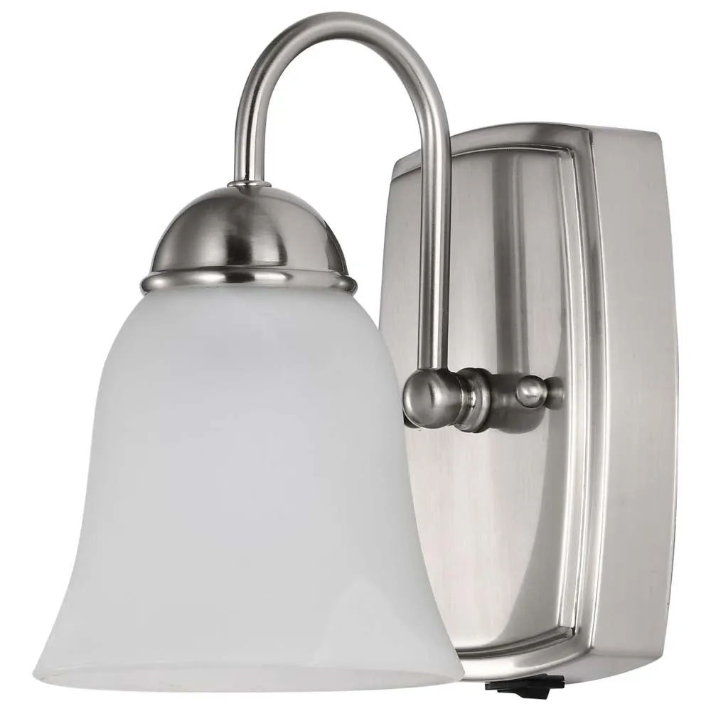 8w LED Vanity Fixture 3000K Brushed Nickel w/ Alabaster Glass w/ Switch