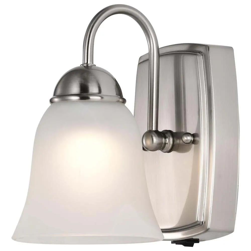 8w LED Vanity Fixture 3000K Brushed Nickel w/ Alabaster Glass w/ Switch