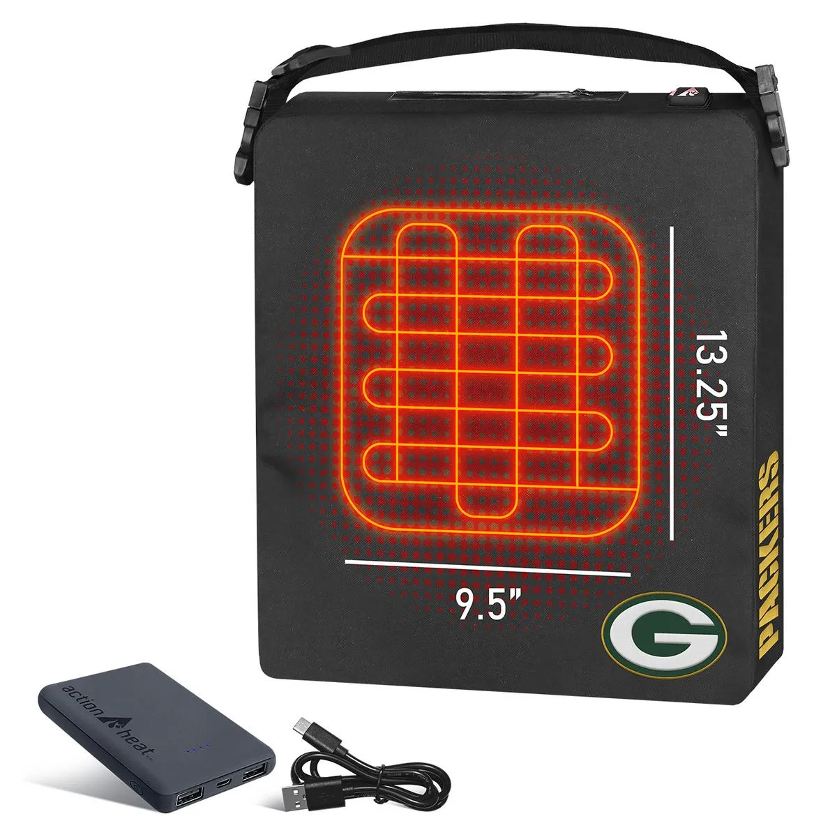 ActionHeat Green Bay Packers 5V Battery Heated Seat Cushion
