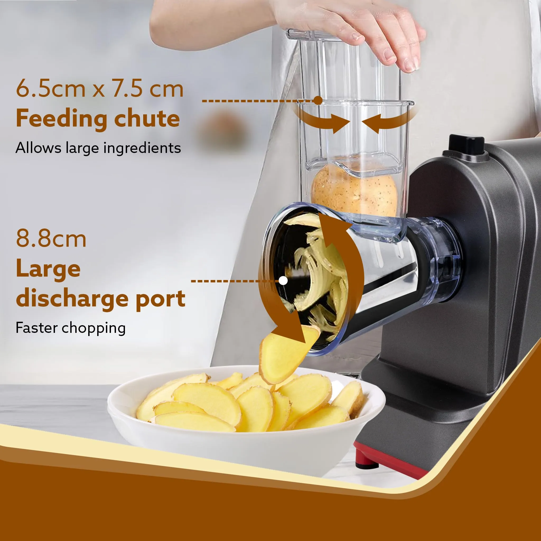 AGARO Marvel Electric Grater & Slice Machine, 250W, 5 Blade Attachments, Grey & Red