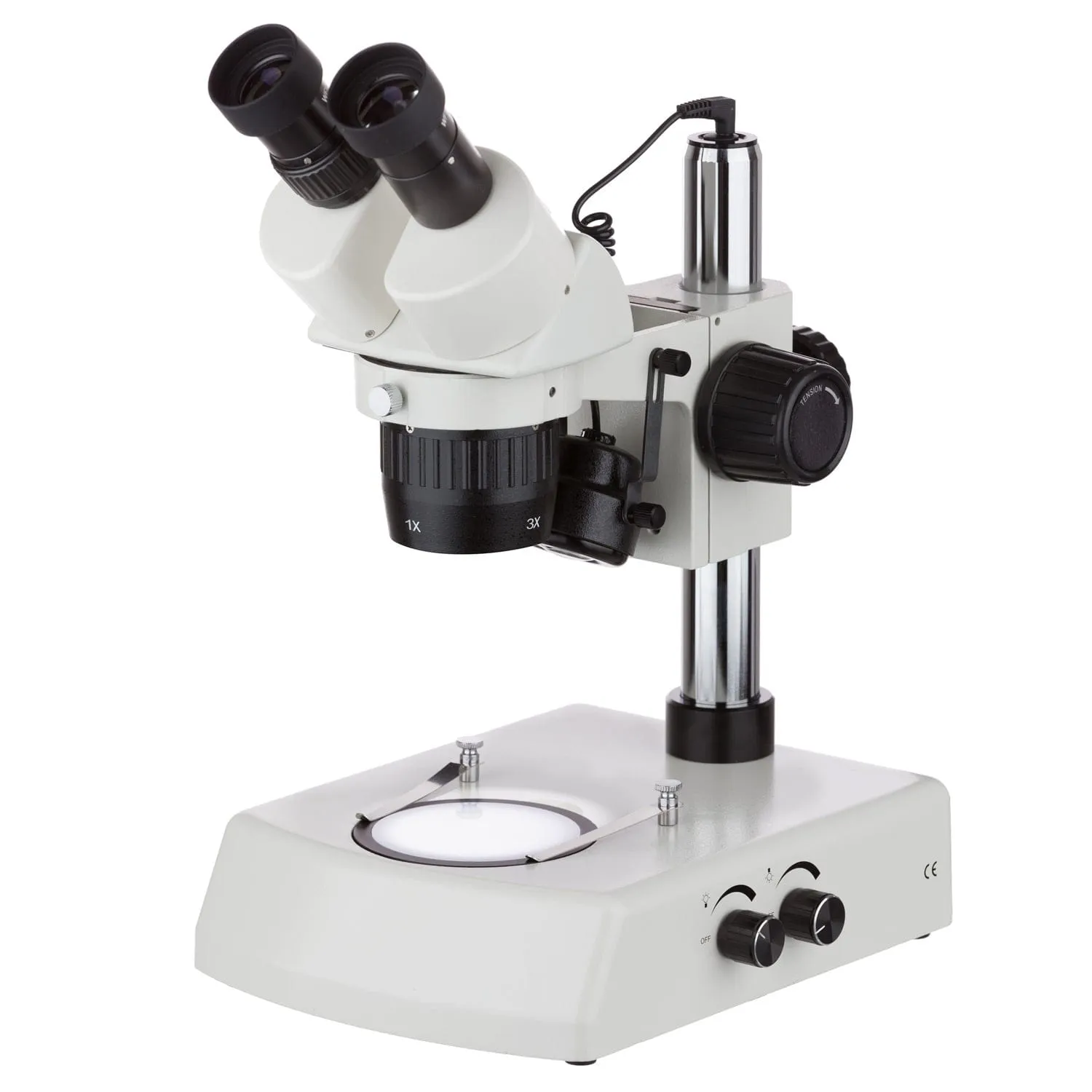 AmScope Outlet SW-2B Multi-Power Binocular Stereo Microscope 10X-30X Magnification On Pillar Stand with Top & Bottom LED Lights