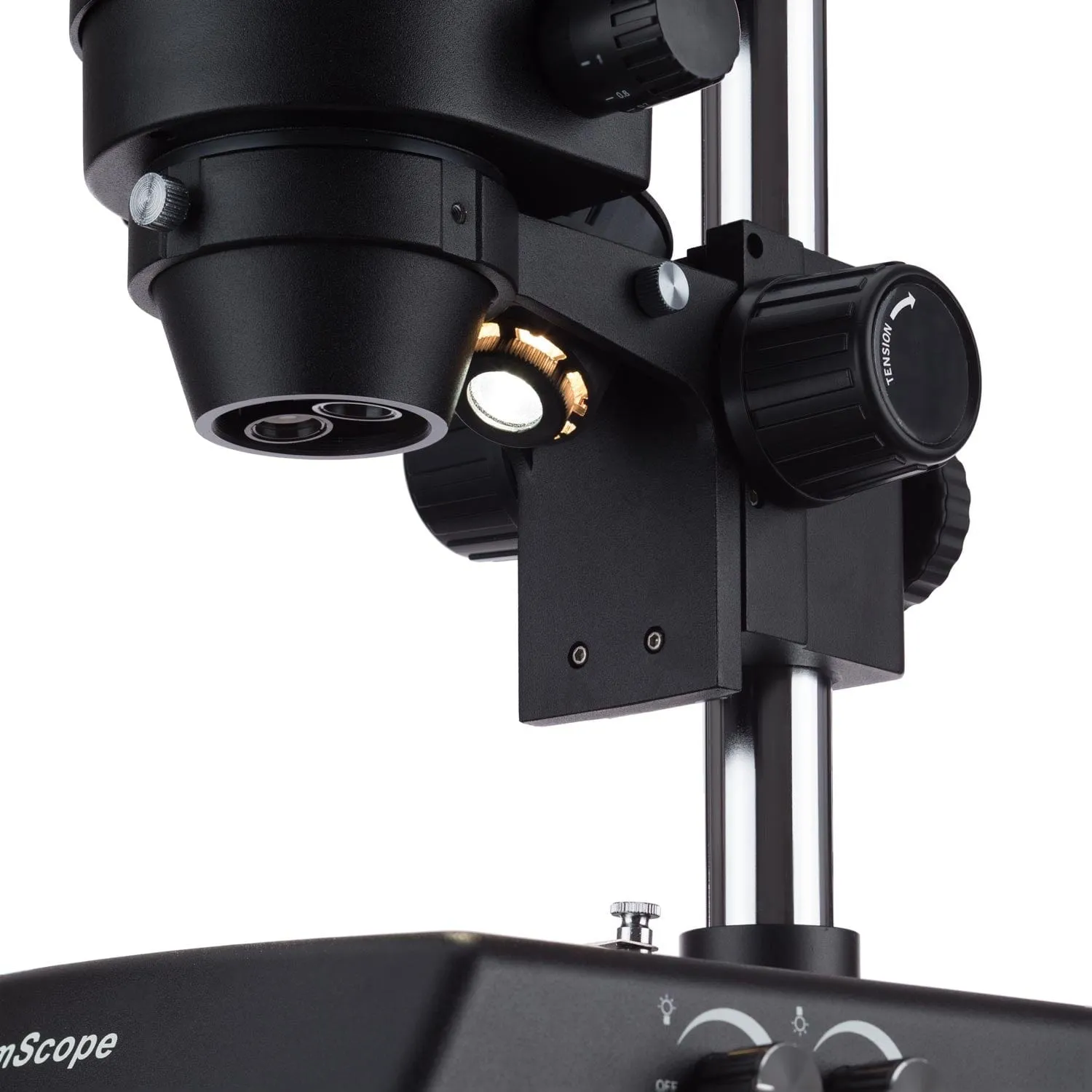 AmScope SM-2 Series Zoom Black Trinocular Stereo Microscope 7X-45X Magnification on Pillar Stand with Dual Halogen Lights
