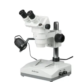 AmScope ZM-2 Series Ultimate Zoom Binocular Stereo Microscope 3.5X-90X Magnification on Pillar Stand with Two Lights