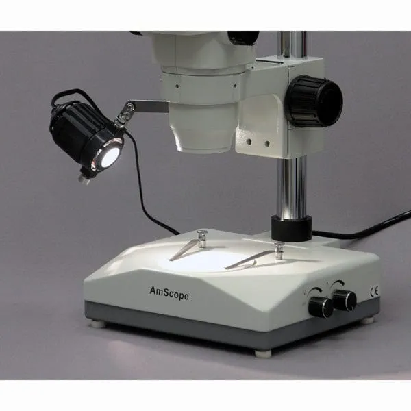 AmScope ZM-2 Series Ultimate Zoom Binocular Stereo Microscope 3.5X-90X Magnification on Pillar Stand with Two Lights