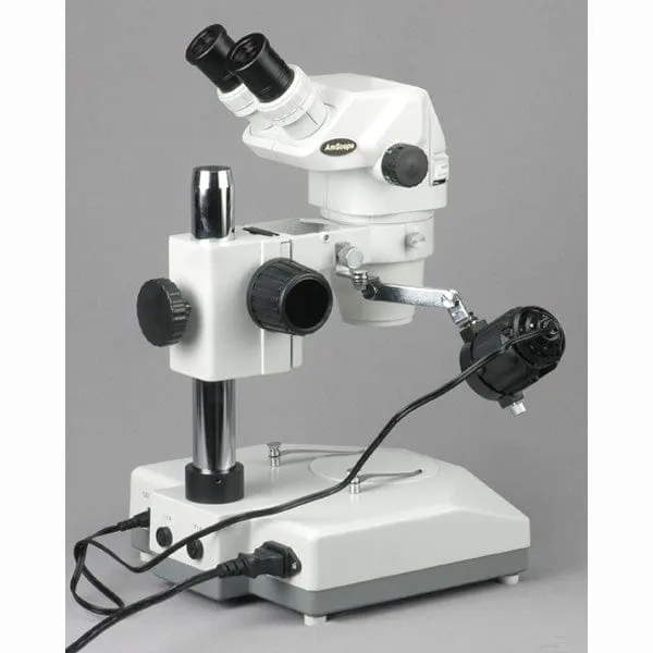 AmScope ZM-2 Series Ultimate Zoom Binocular Stereo Microscope 3.5X-90X Magnification on Pillar Stand with Two Lights