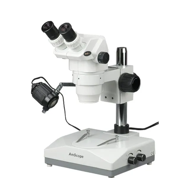 AmScope ZM-2 Series Ultimate Zoom Binocular Stereo Microscope 3.5X-90X Magnification on Pillar Stand with Two Lights