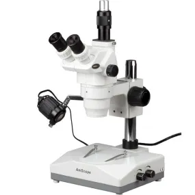 AmScope ZM-2 Series Ultimate Zoom Trinocular Microscope 6.7X-45X Magnification on Pillar Stand with Two Lights