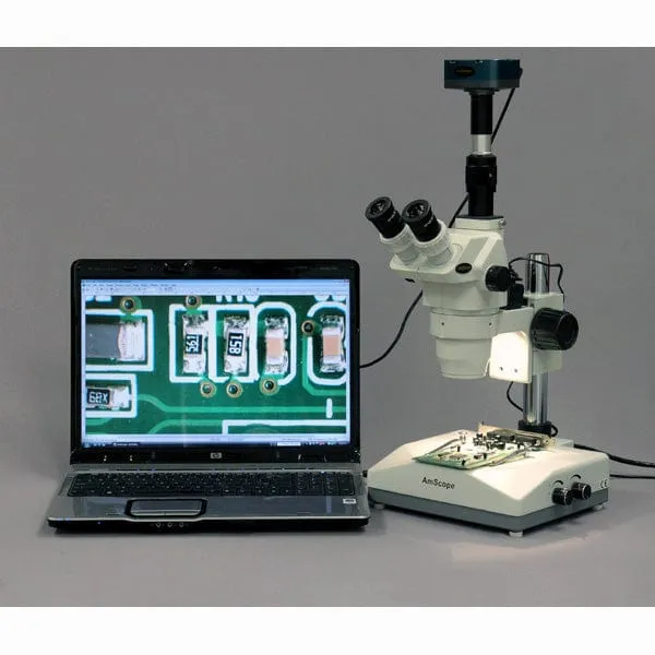 AmScope ZM-2 Series Ultimate Zoom Trinocular Microscope 6.7X-45X Magnification on Pillar Stand with Two Lights