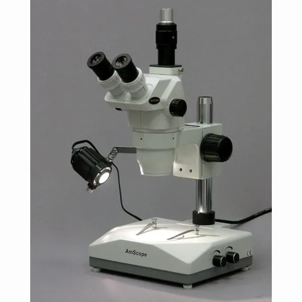AmScope ZM-2 Series Ultimate Zoom Trinocular Microscope 6.7X-45X Magnification on Pillar Stand with Two Lights
