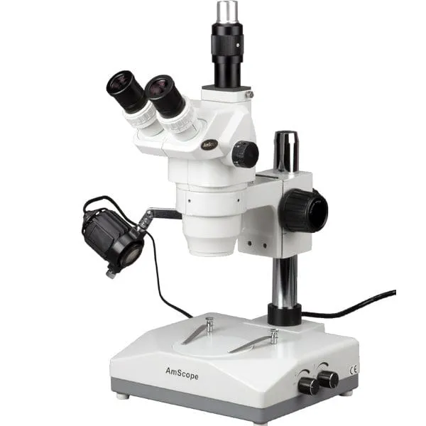 AmScope ZM-2 Series Ultimate Zoom Trinocular Microscope 6.7X-45X Magnification on Pillar Stand with Two Lights