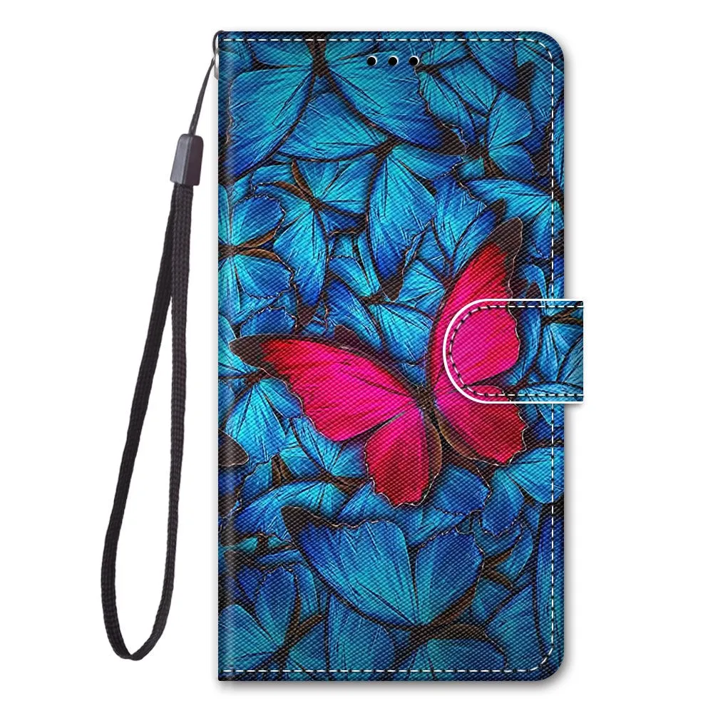 Anymob iPhone Case Pink Butterfly Lovely Cartoon Cat Phone Bag Flip Wallet Leather Protection Cover
