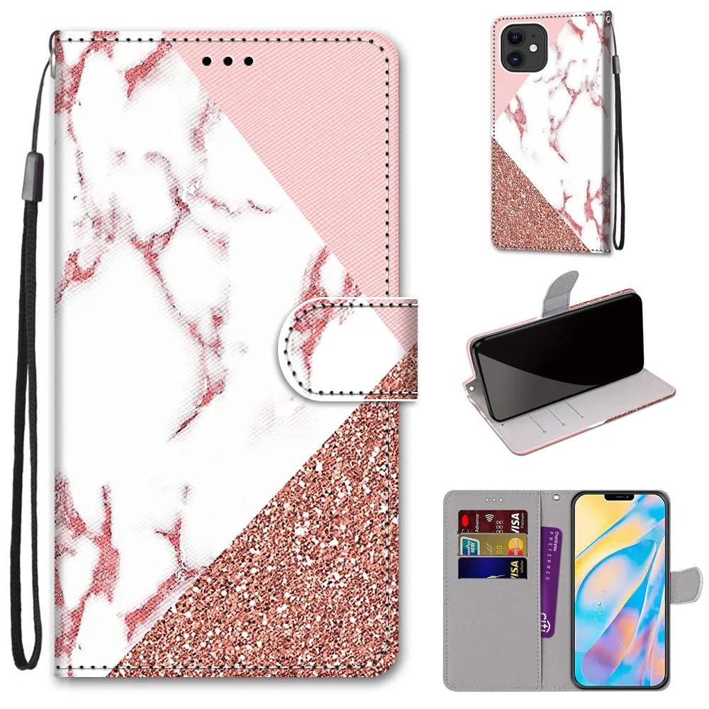 Anymob iPhone Case Pink Butterfly Lovely Cartoon Cat Phone Bag Flip Wallet Leather Protection Cover