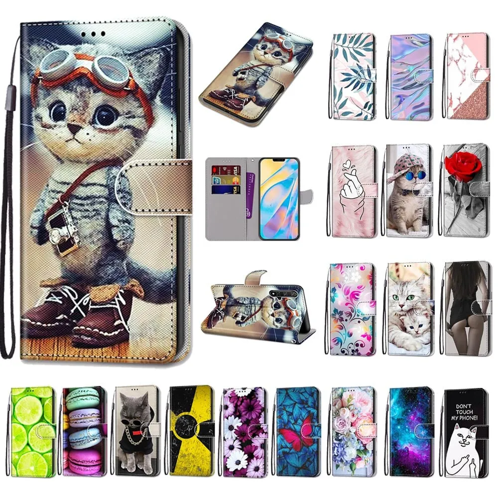 Anymob iPhone Case Pink Butterfly Lovely Cartoon Cat Phone Bag Flip Wallet Leather Protection Cover