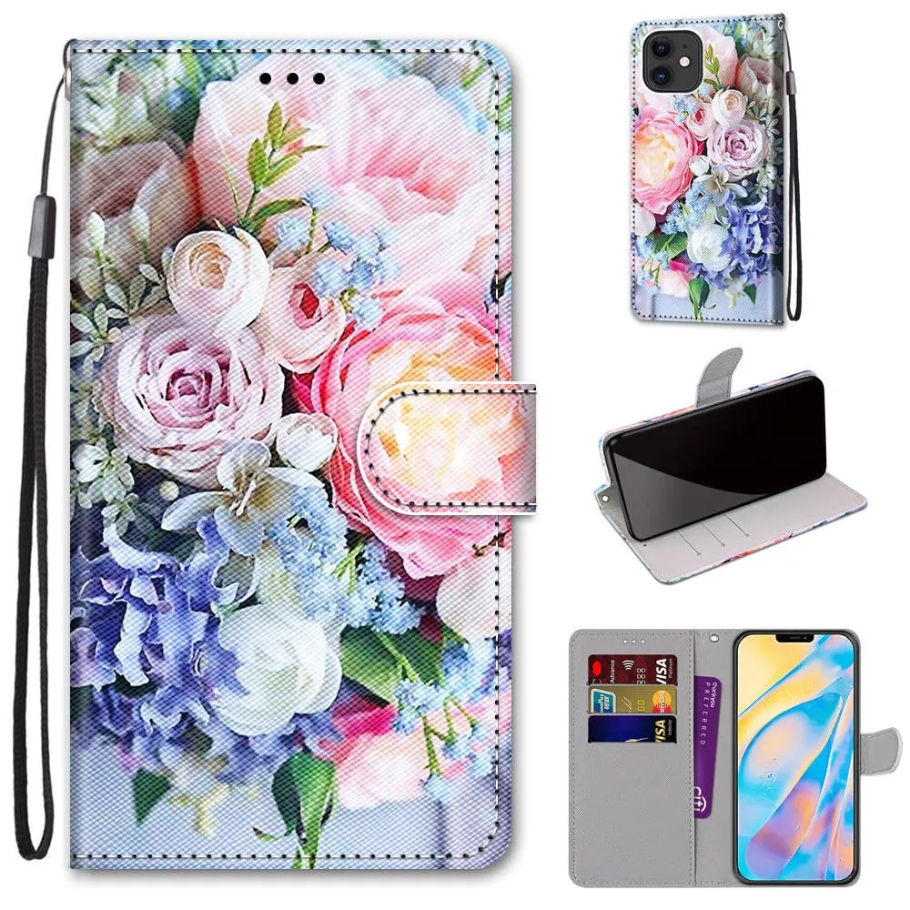 Anymob iPhone Case Pink Butterfly Lovely Cartoon Cat Phone Bag Flip Wallet Leather Protection Cover