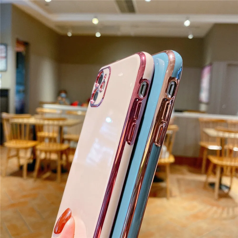 Anymob iPhone Jade Plating Lens Protection Phone Case Soft Silicon Cover Case