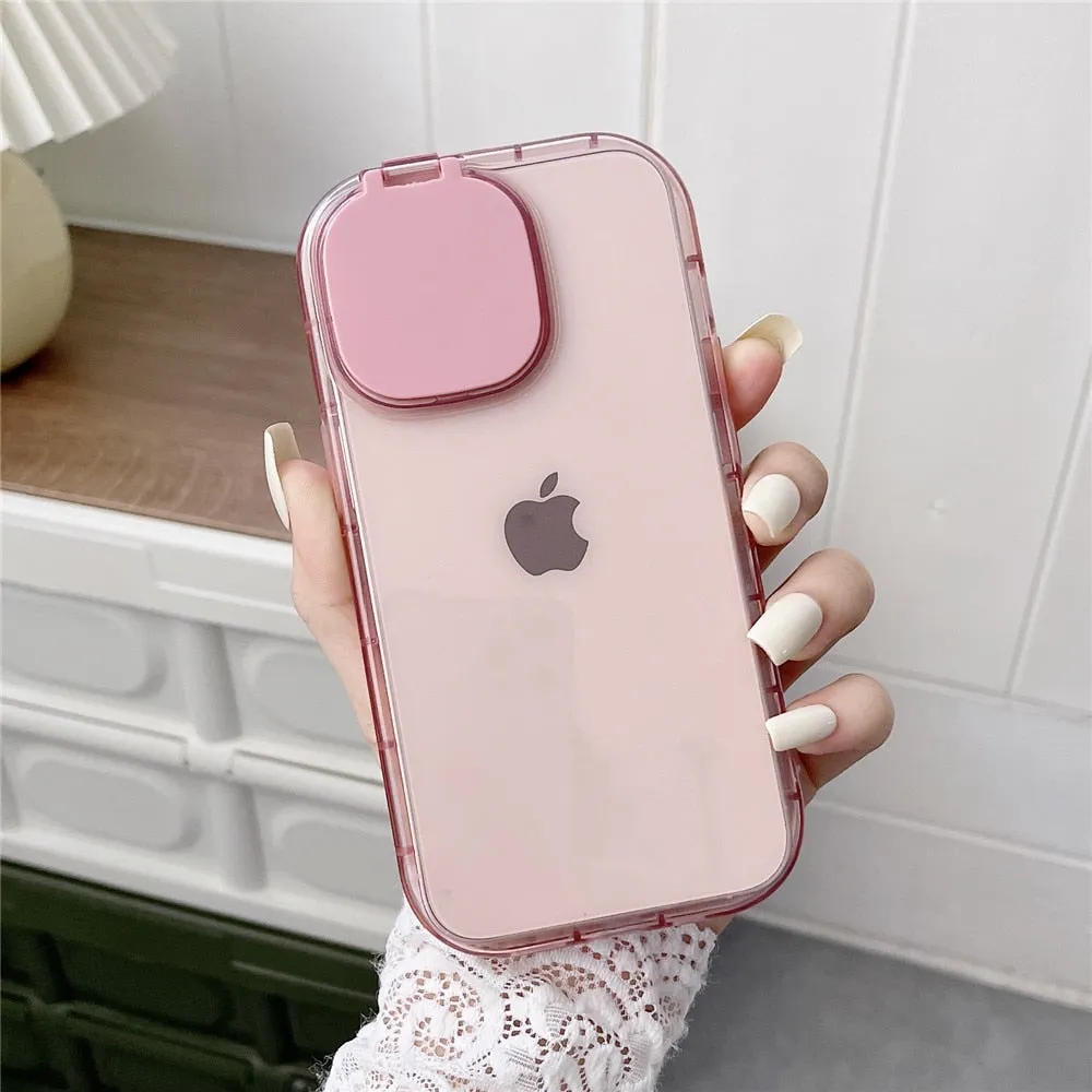 Anymob iPhone Pink Foldable Mirror Lens Protection Phone Case Clear Soft Silicon Cover