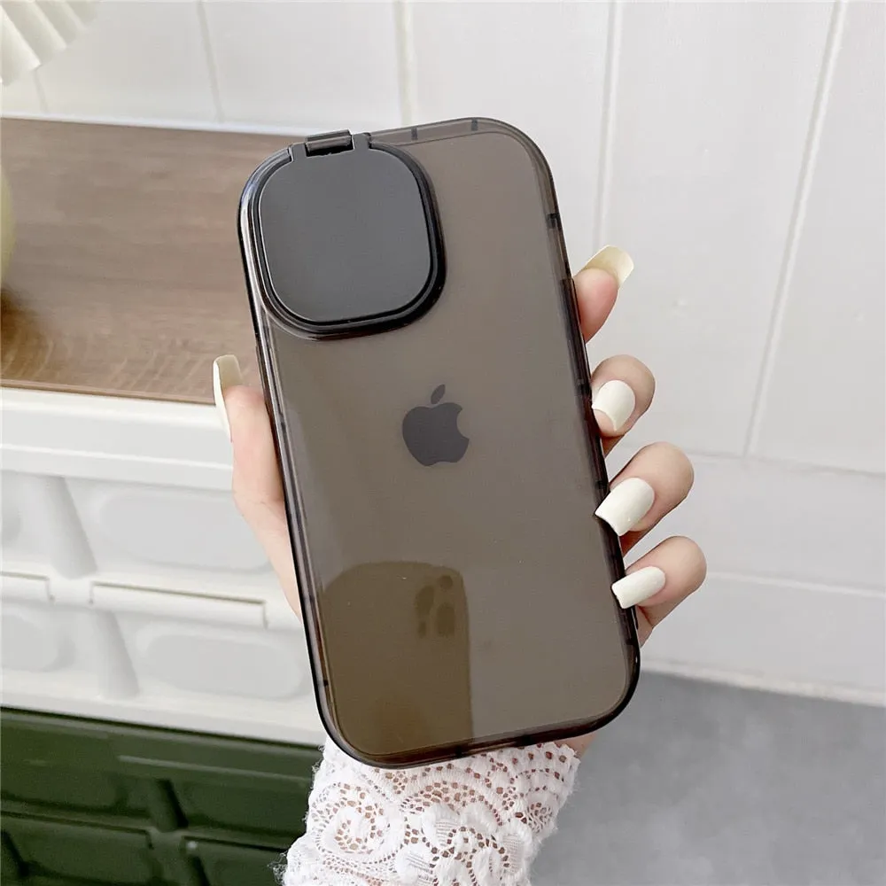 Anymob iPhone Pink Foldable Mirror Lens Protection Phone Case Clear Soft Silicon Cover