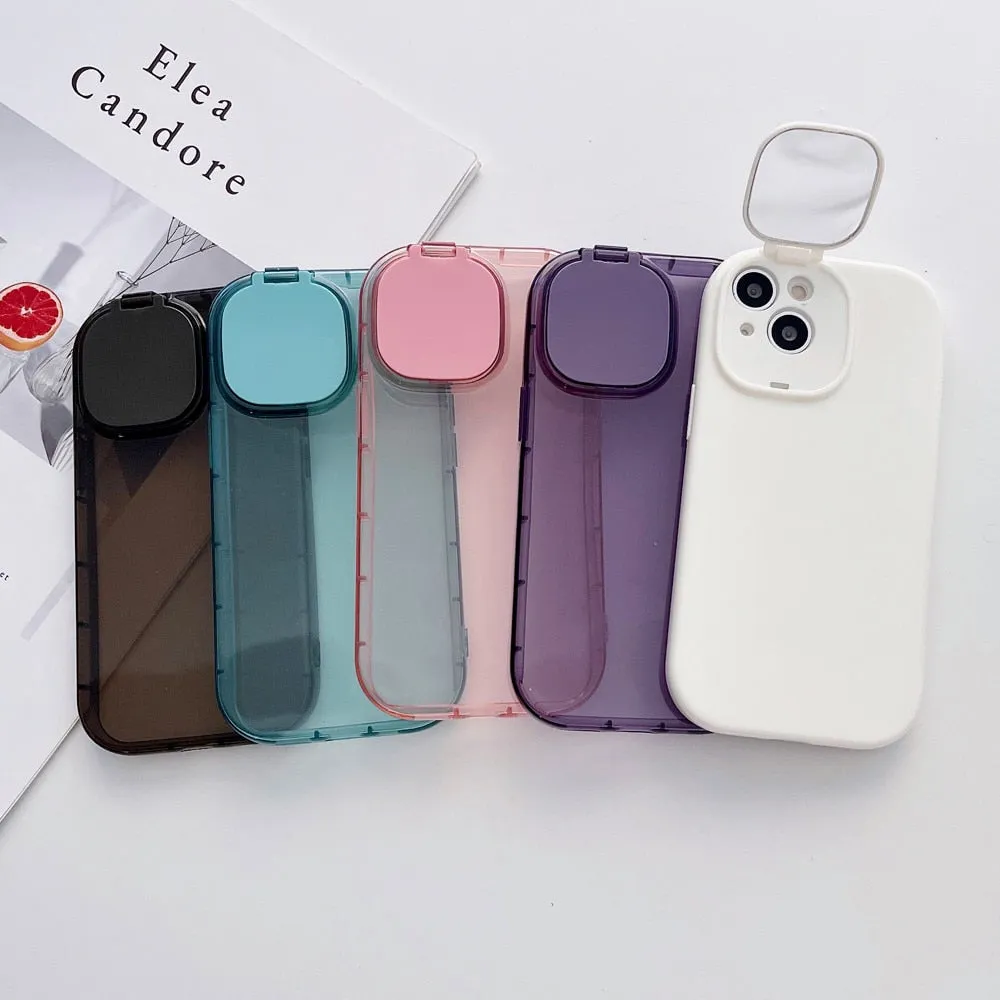 Anymob iPhone Pink Foldable Mirror Lens Protection Phone Case Clear Soft Silicon Cover