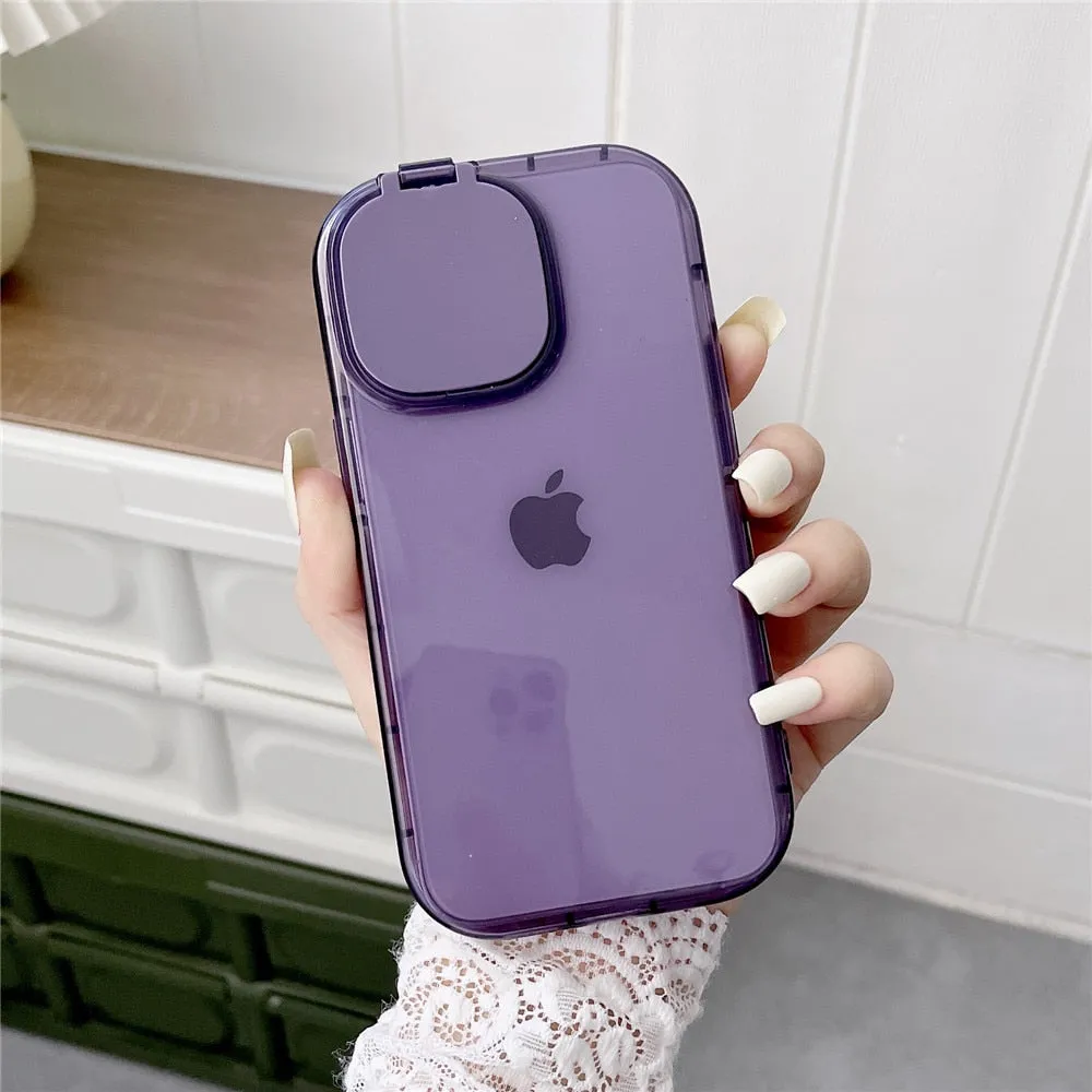 Anymob iPhone Pink Foldable Mirror Lens Protection Phone Case Clear Soft Silicon Cover