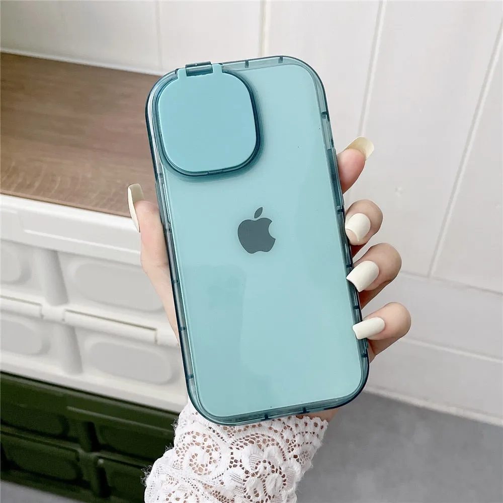 Anymob iPhone Pink Foldable Mirror Lens Protection Phone Case Clear Soft Silicon Cover