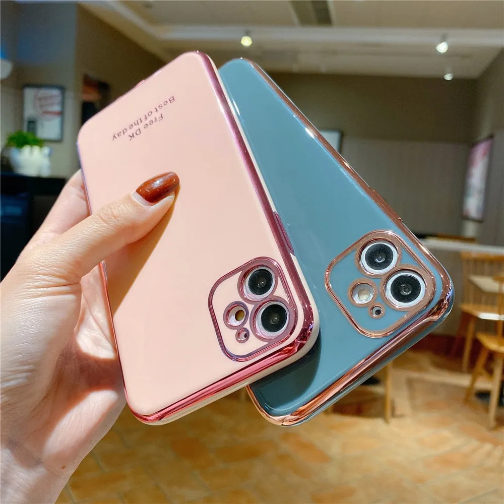 Anymob iPhone Pink Plating Lens Protection Phone Case Soft Silicon Cover Case