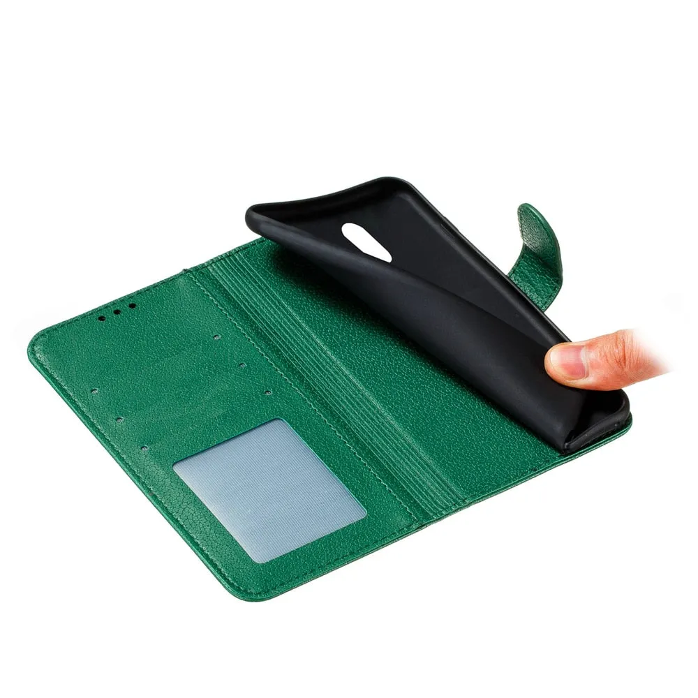 Anymob Nokia Black Leather Flip Case Feather Wallet Phone Cover Protection