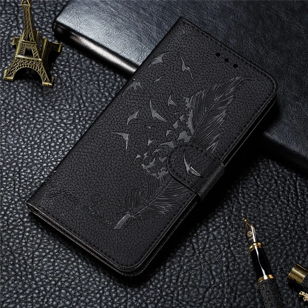 Anymob Nokia Black Leather Flip Case Feather Wallet Phone Cover Protection