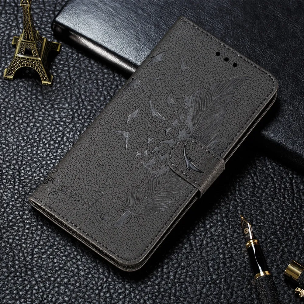 Anymob Nokia Gray Leather Flip Case Feather Wallet Phone Cover Protection
