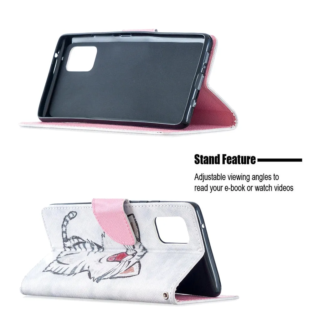 Anymob Samsung Case Black and Pink Flower Cartoon Flip Leather Wallet Phone Cover Protection