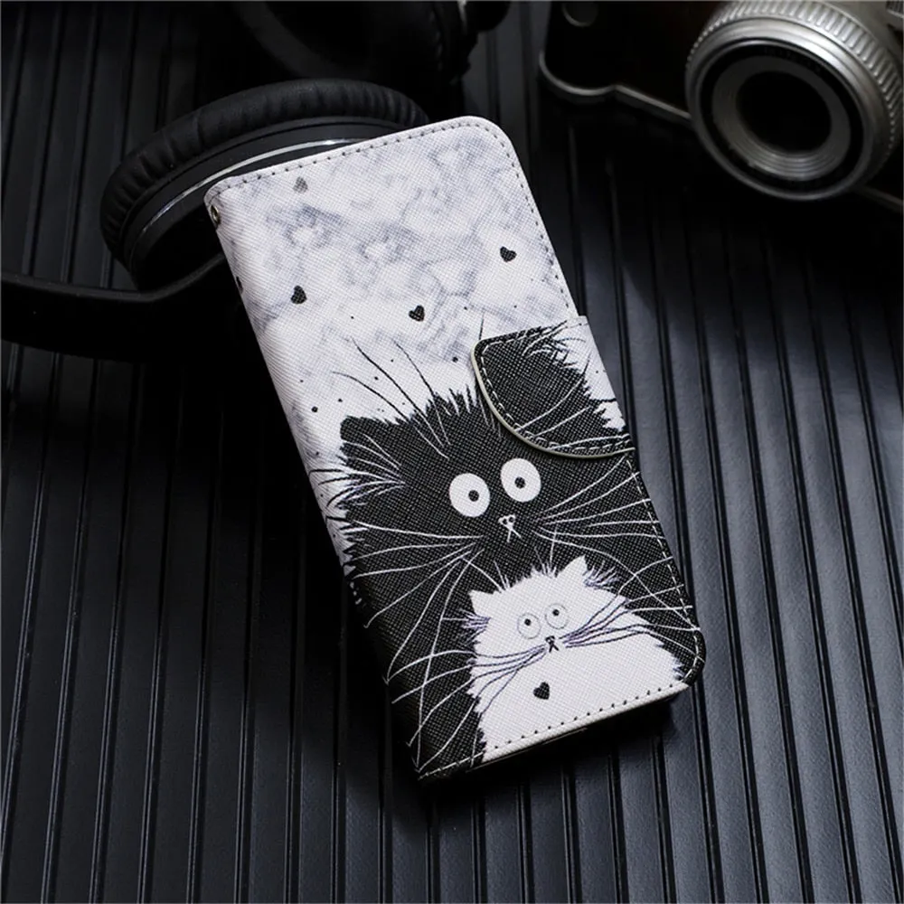 Anymob Samsung Case Black and White Kitten Design Flip Leather Wallet Phone Cover Protection